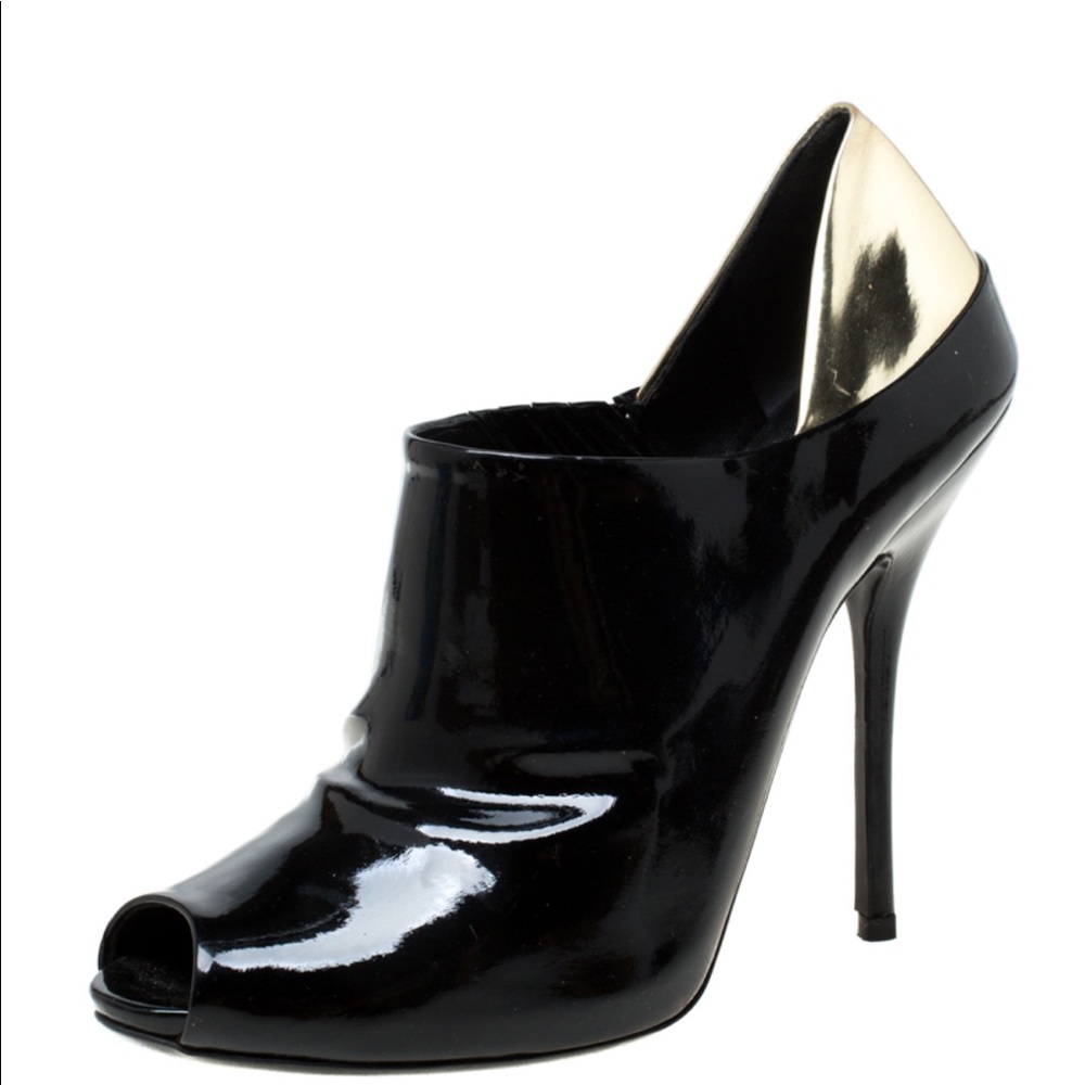 Gucci Patent Leather Newton Peep Toe Booties
